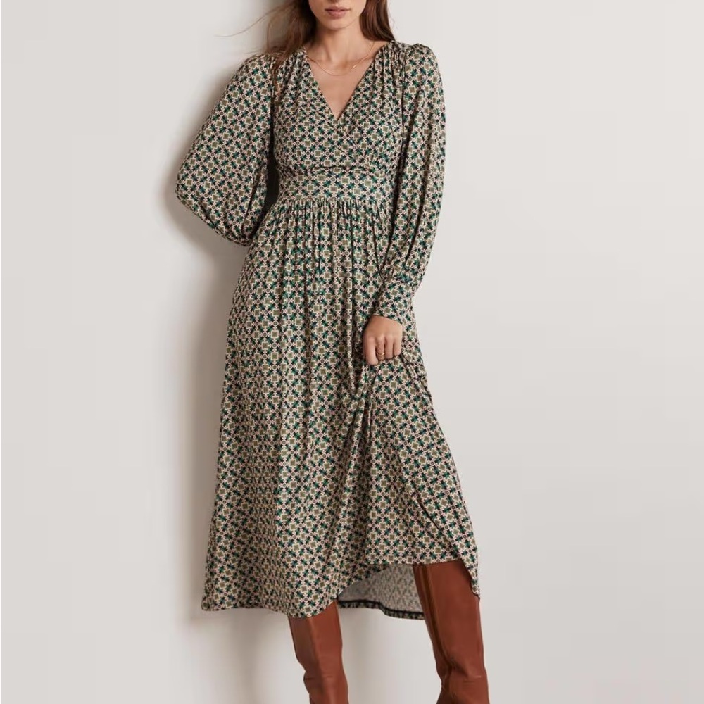 Boden Fixed Wrap Shady Glade Jersey Midi Dress Sz 14